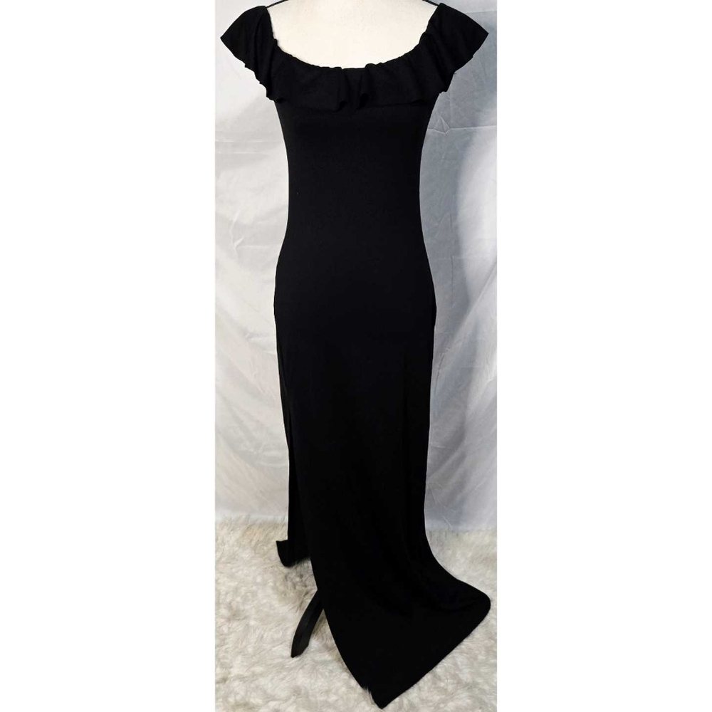 Susana Monaco Maxi Formal Dress Black Ruffle Sheath Stretchy Long